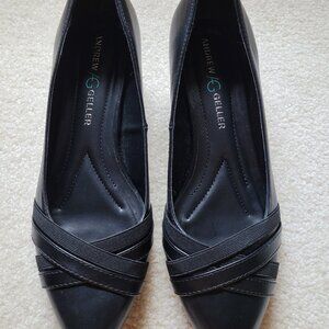 Andrew Geller Olena Black 8.5M Block Heel (Brand New)